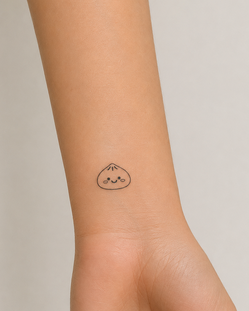 small dumpling stamp black ink on arm